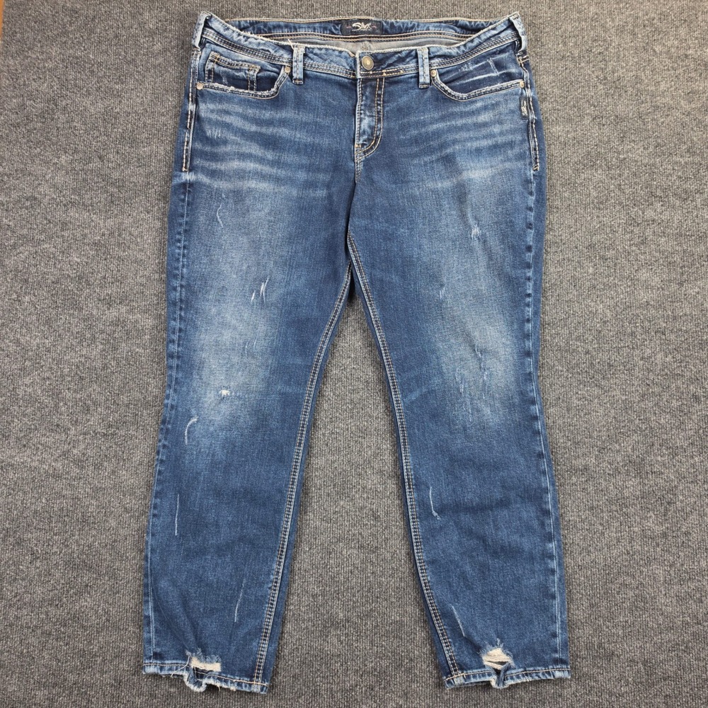 Silver SAM Boyfriend Jeans Women's 18 Dark Wash Mid Rise Blue Denim Stretch